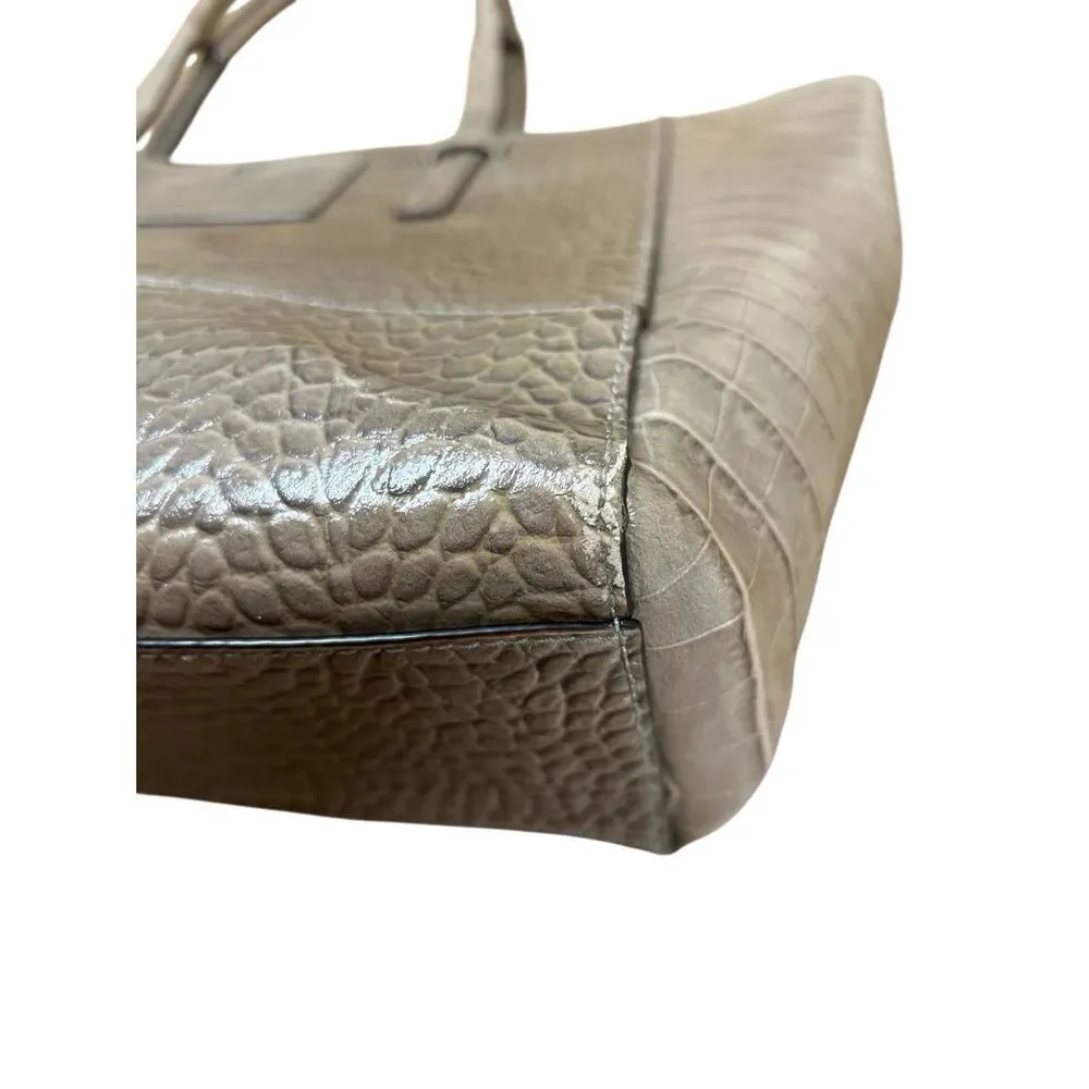 Kate Spade Large Croc Embossed Leather Tote Bag Beige Work Bag Preowned